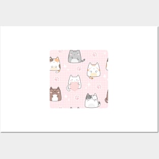 Kawaii Cute Cats Pattern Love Posters and Art